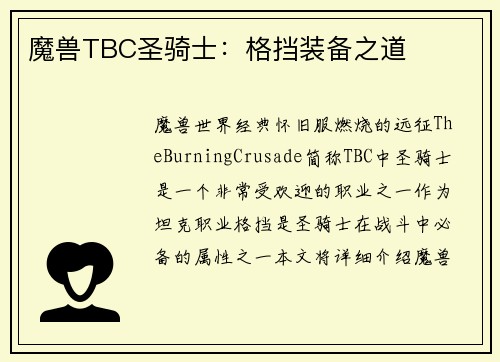 魔兽TBC圣骑士：格挡装备之道